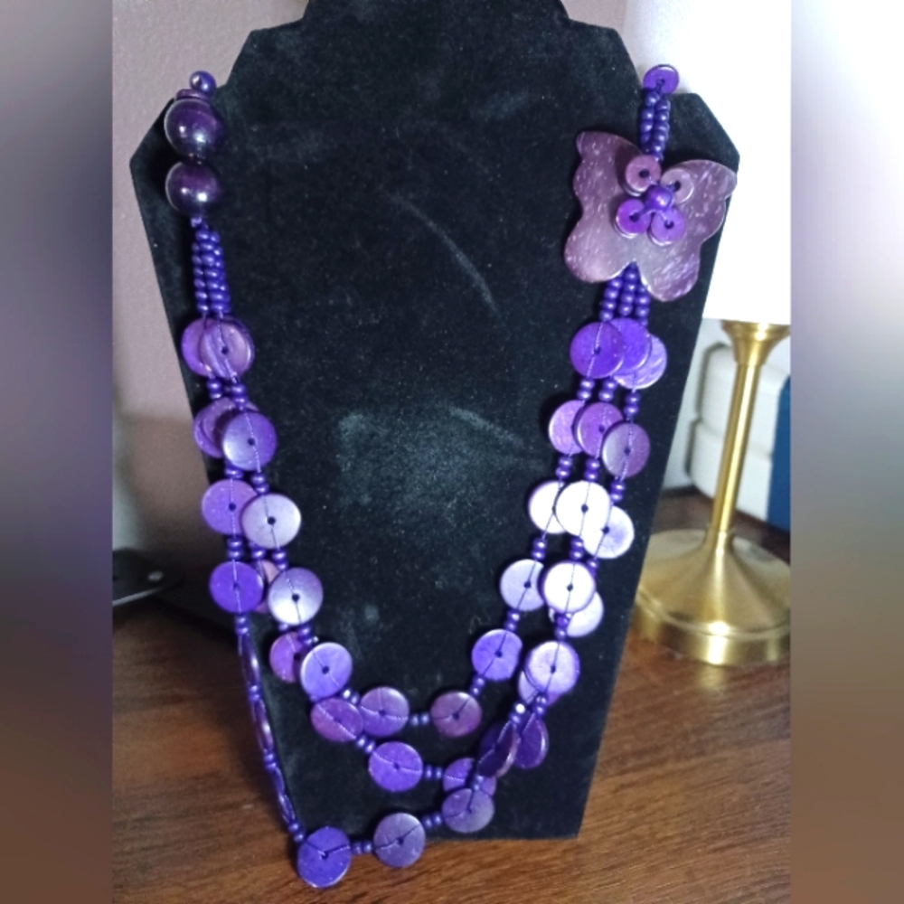 Purple Wooden Butterfly Necklace